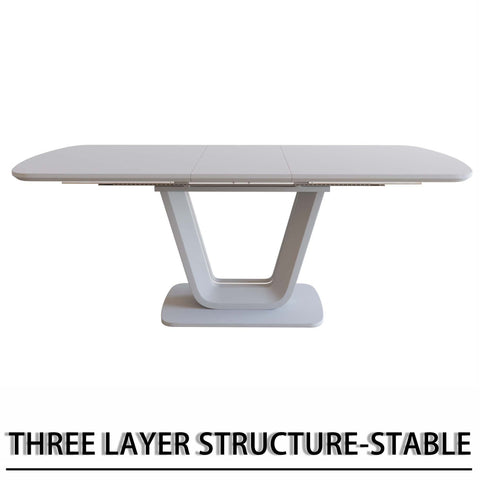 Expandable Dining Table Set for 2-8 People, 63-79" Gray MDF Kitchen Table with 4 PU Leather Padded Chairs, U-Shaped Legs, Modern Farmhouse Style for Dining Room & Living Room