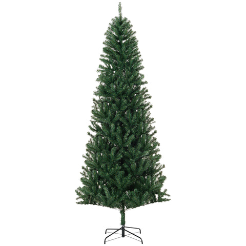 HOMCOM 8' Slim Fir Artificial Christmas Tree - Realistic Green PVC & Plastic Tree with 1168 Tips, 43.3" Dia, Easy Assembly & Storage for Home Holiday Decor