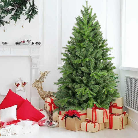 5FT Full-Bodied Green Christmas Tree: 756 Realistic PE+PVC Tips, Hinged Branches, Easy Assembly, Stable Metal Stand - Perfect Holiday Home Decor