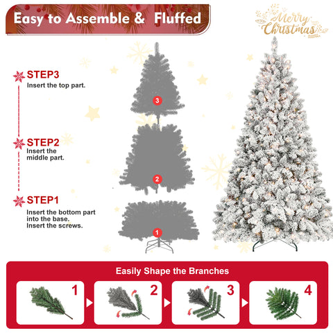 4FT Snow-Flocked Christmas Tree with 150 UL Lights &amp; 21 Pine Cones | Hinged PVC Branches, 366 Tips, Stable Metal Stand | Realistic Snowy Winter Wonderland Decor for Home &amp; Holiday Parties