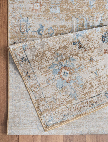 Noble GC_GEN7008 2'7"x7'3" Gold Polyester Area Rug - Soft, Stain-Resistant, Durable for Entryway, Living Room, High-Traffic Areas, Made in Turkey