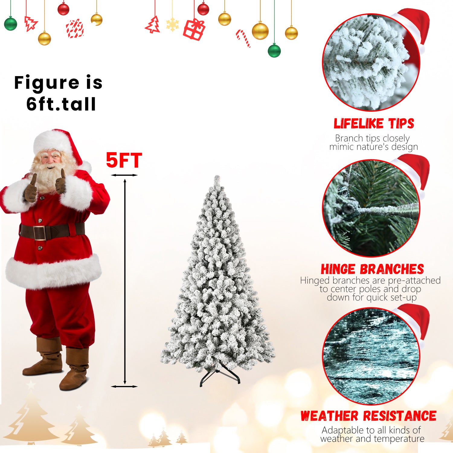9ft Snow-Flocked Christmas Tree: 650 Warm White UL Lights, Auto-Unfold Memory Wire, 1930 PVC Tips, Stable Metal Stand for Cozy Holiday Decor