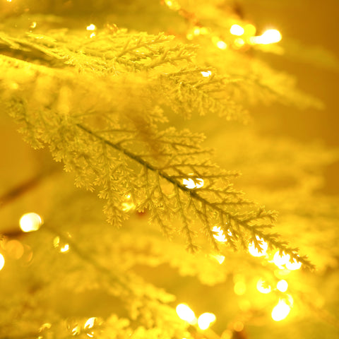 6 Ft Artificial Christmas Tree with LED Star & Moon Lights, 612 Realistic PE Tips, Hinged Green Pine, Sturdy Metal Stand for Indoor Holiday Decor