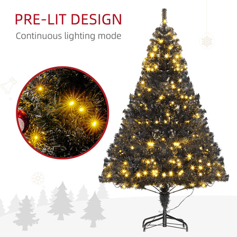 HOMCOM 6ft Black Douglas Fir Artificial Christmas Tree | 1000 Tips, 250 Warm White LED Lights | Realistic Plastic Branches, Sturdy Metal Base | Indoor Holiday Decor