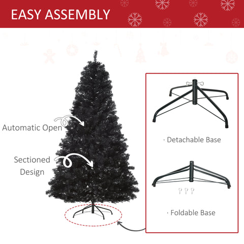 HOMCOM 7ft Black Douglas Fir Artificial Christmas Tree - Unlit, Realistic Plastic Branches, 1346 Tips, Sturdy Metal Base for Halloween & Holiday Decor