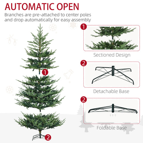 HOMCOM 7.5ft Green Pine Artificial Christmas Tree: Auto-Open Hinged Xmas Tree with 1218 Realistic Branches & Steel Base - Easy Setup & Storage for Cozy Holiday Home Decor