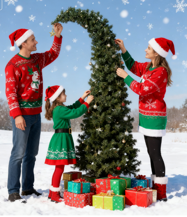 6ft Slim High Mountain Fir Christmas Tree | Whimsical Bent Top Design | 200 Warm White LEDs, 8 Modes | 493 Tips | Metal Stand | Indoor Green Tree