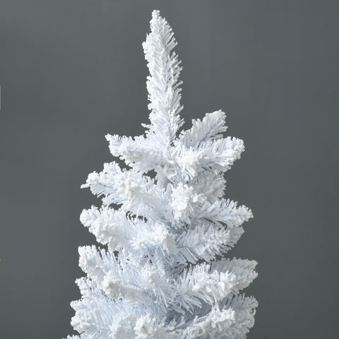 HOMCOM 5' Snow Flocked Pencil Christmas Tree - Slim White Xmas Tree with Realistic Branches & Plastic Base for Indoor Home Decoration. Easy Assembly & Storage.