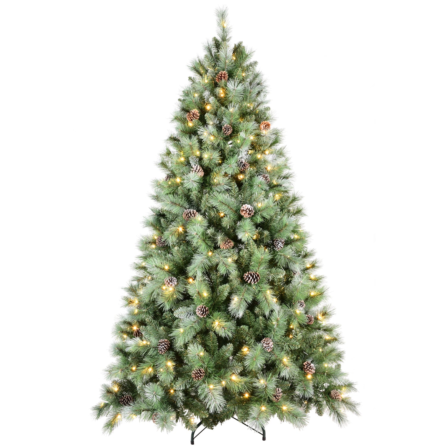 6FT Pre-Lit Artificial Christmas Tree: 988 PVC &amp; Hard Needle Tips, 300 Warm White LEDs, 66 Pine Cones, Hinged Branches, Sturdy Metal Stand - Realistic Full Holiday Decor for Home &amp; Office