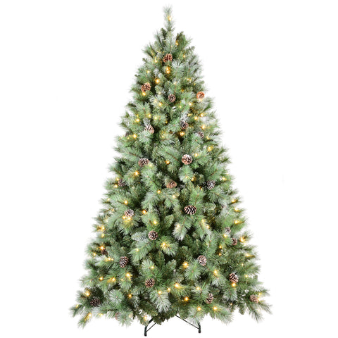 7.5FT Realistic Christmas Tree: 1588 PVC & Hard Needle Tips, 92 Pine Cones, 450 Warm White LEDs, Hinged Branches, Sturdy Metal Stand - Full Lush Holiday Decor for Home & Office