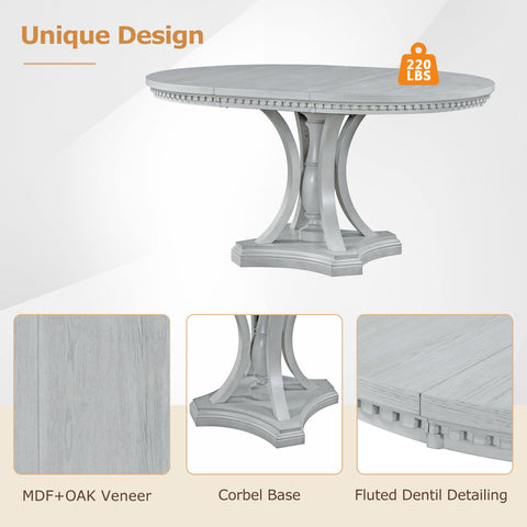 TREXM Extendable Round Dining Set for 4 | Retro 5-Piece Kitchen Table & Chairs | Antique Gray Oak Veneer MDF | 42"-58" Table | Farmhouse Style for Dining Room