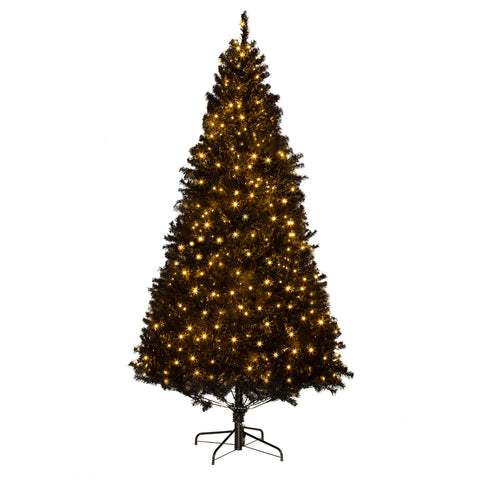 HOMCOM 7.5' Black Douglas Fir Artificial Christmas Tree | 500 Warm White LED Lights | 1346 Realistic Tips | Hinged Branches | Metal Base | Holiday Decor for Home &amp; Indoor Use