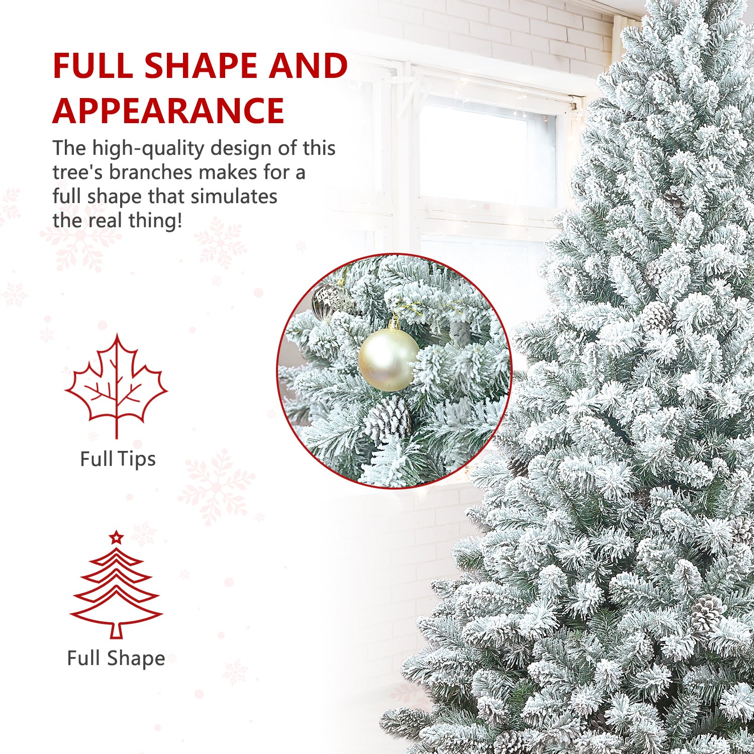 5FT Snowy Flocked Christmas Tree with Pine Cones: Full Shape PVC Artificial Holiday Tree, 600 Tips, 27 Natural Pinecones, Sturdy Metal Stand, Green &amp; White for Indoor Seasonal Decoration