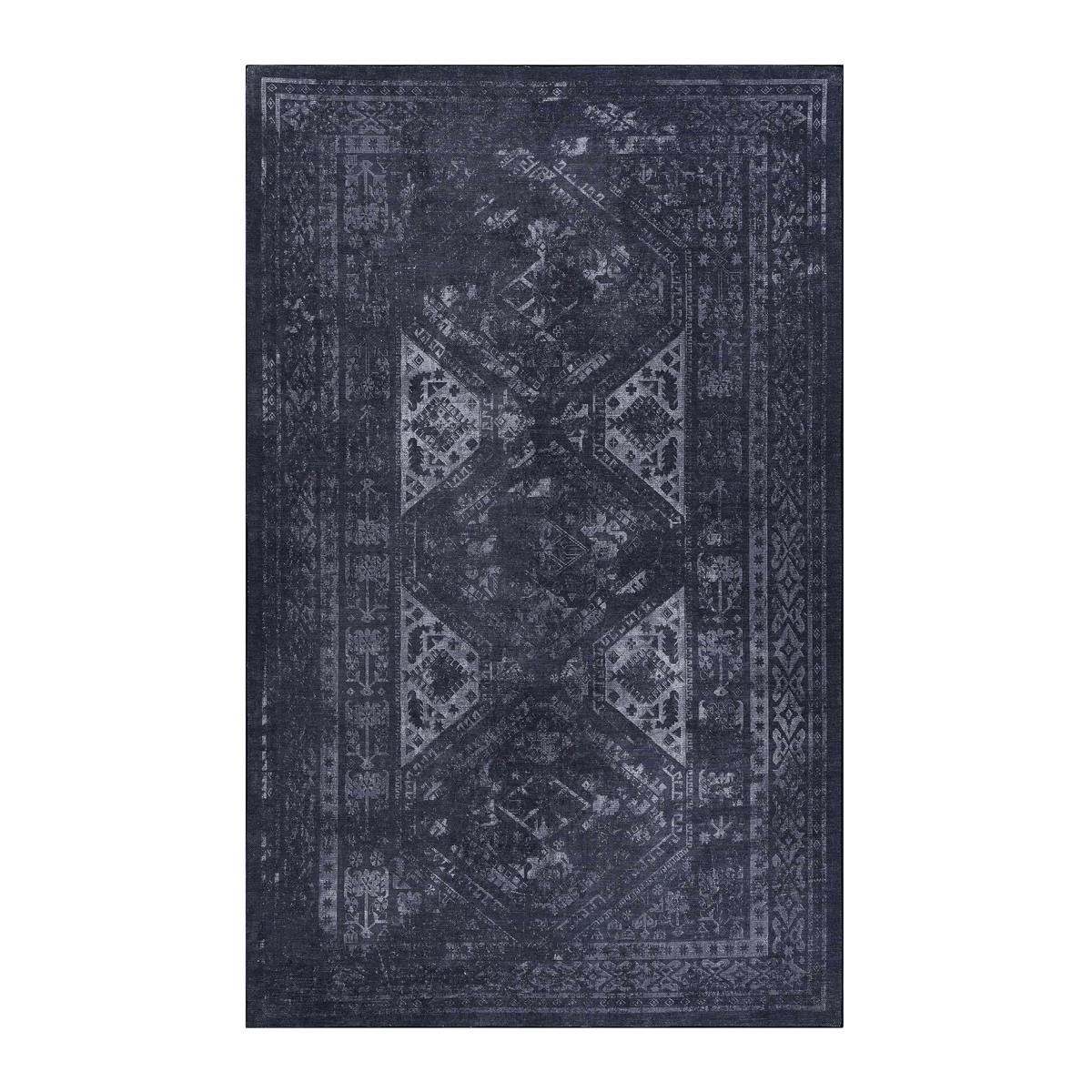 MAVAL 8x10 Washable Area Rug - Soft Chenille Polyester, Non-Slip, Stain-Resistant Black & Gray for Living Room, Bedroom, Hallway, Kitchen, Playroom