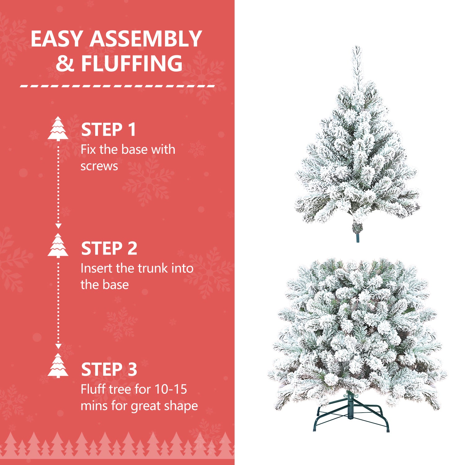 7FT Flocked Snowy PVC Christmas Tree with 45 Natural Pinecones, 1124 Full Tips, Sturdy Metal Stand for Indoor Holiday Home Decor - Lush Green &amp; White Artificial Tree