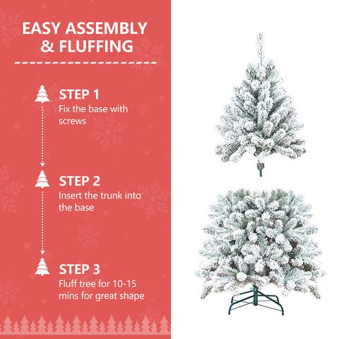 4FT Snow-Kissed Flocked Christmas Tree with 21 Natural Pinecones - Full PVC Artificial Holiday Tree, 366 Branch Tips, Sturdy Metal Stand, Green &amp; White for Indoor Seasonal Decoration