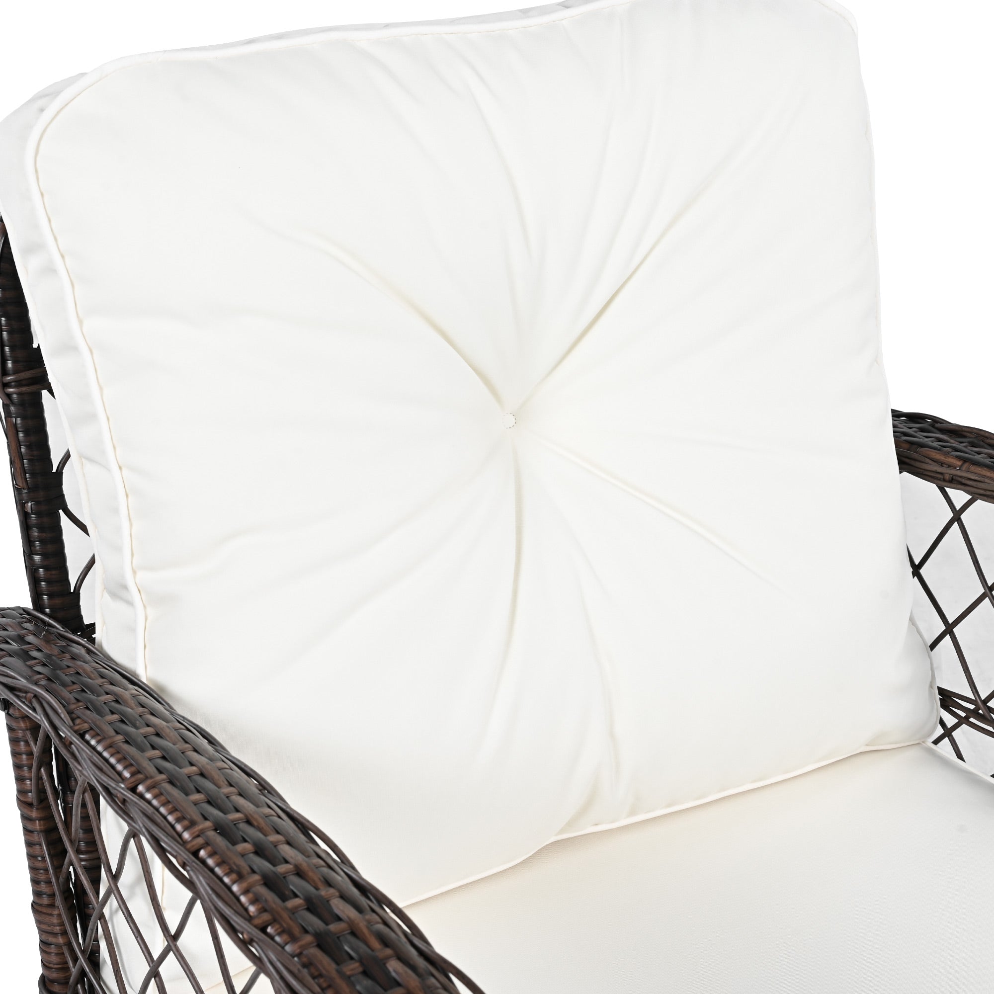 3-Piece Brown Rattan Outdoor Chat Set: 2 Swivel Rocker Chairs &amp; Glass Top Table for Garden Patio Balcony, Weather-Resistant Wicker Seating Group with Cushions