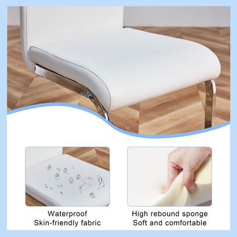 Elegant Transparent Tempered Glass Dining Set with 6 White PU Chairs - 71"x35.4" Modern Kitchen &amp; Dining Room Furniture for 4-8 People, Silver Legs, Minimalist Design