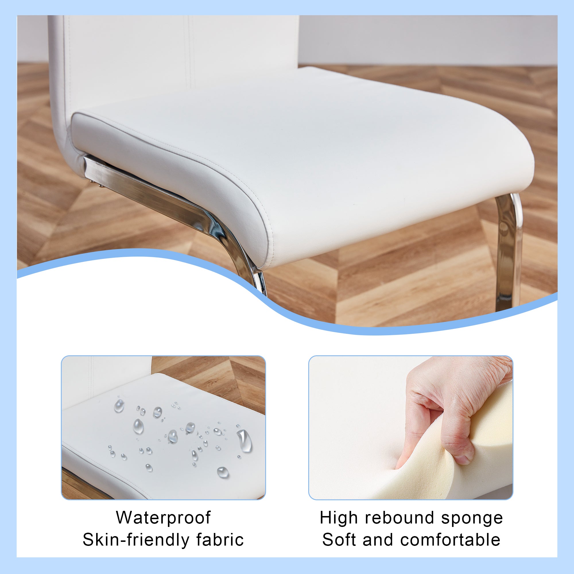 Elegant Transparent Tempered Glass Dining Set with 6 White PU Chairs - 71"x35.4" Modern Kitchen &amp; Dining Room Furniture for 4-8 People, Silver Legs, Minimalist Design