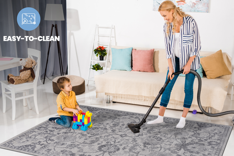 MARFI Collection 5x7 Oriental Area Rug - Stain Resistant, Non-Shedding Polyester in Grey; Durable, Kid & Pet Friendly for Living Room, Bedroom, Office, Turkey