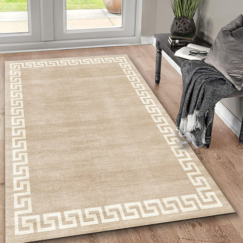 Toucan K5561-5A 5'x7' Washable Non-Slip Area Rug | Durable Polyester Beige Rug for Living Room, Bedroom, Entryway | Low Pile, Pet-Friendly, Easy Care