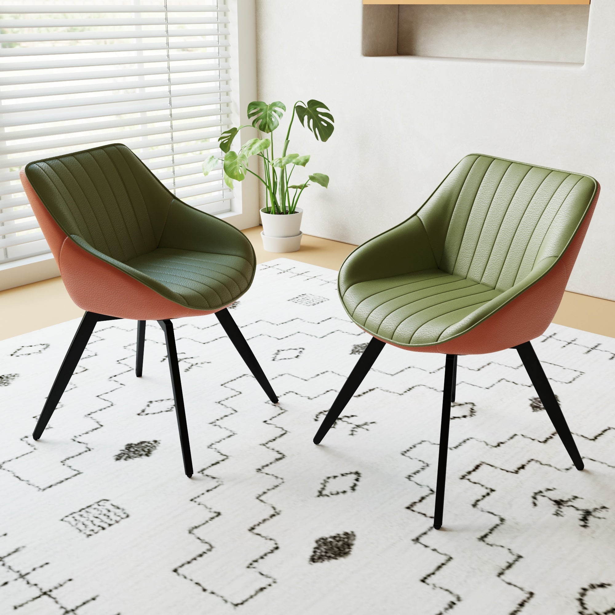 29.5" Modern Round MDF Coffee Table with Storage & 2 Ergonomic PU Dining Chairs - Ring Stripe Design, Black Metal Legs - Ideal for Kitchen, Living Room, Home Office Decor