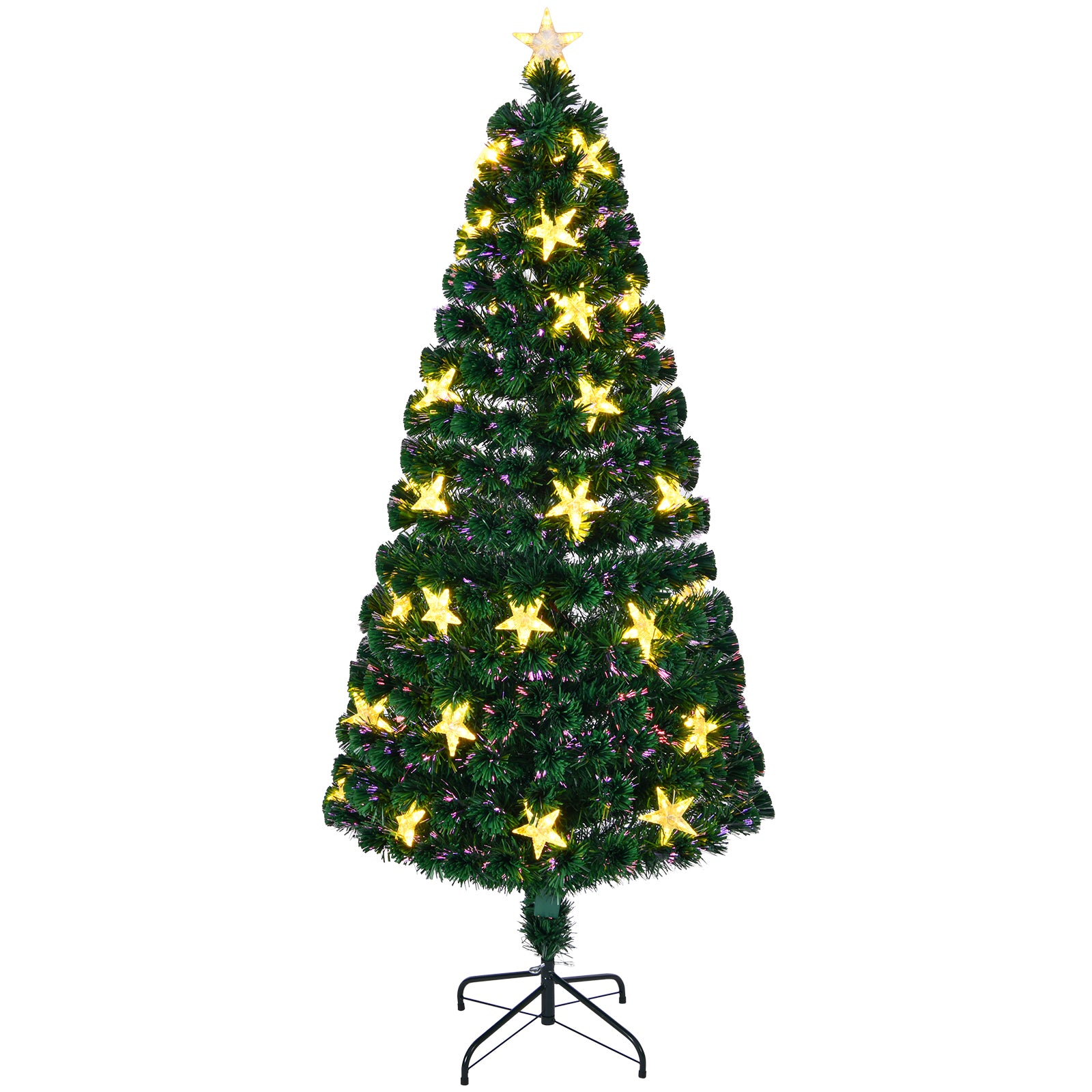 7FT Pre-Lit Fiber Optic Christmas Tree Green Spruce with 245 LED Warm White Lights &amp; Star Topper. Realistic PVC Needles, Stable Metal Stand. Indoor Holiday Decor for Home &amp; Office.