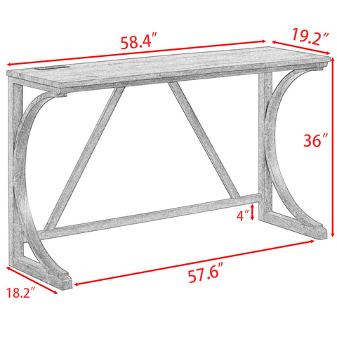 Industrial 4-Piece Bar Table Set with Power Outlet - Rustic Wood Grain Dining Table &amp; Comfy Linen Stools (59"x19"x36") - Space-Saving Breakfast Nook for Living Room, Game Room