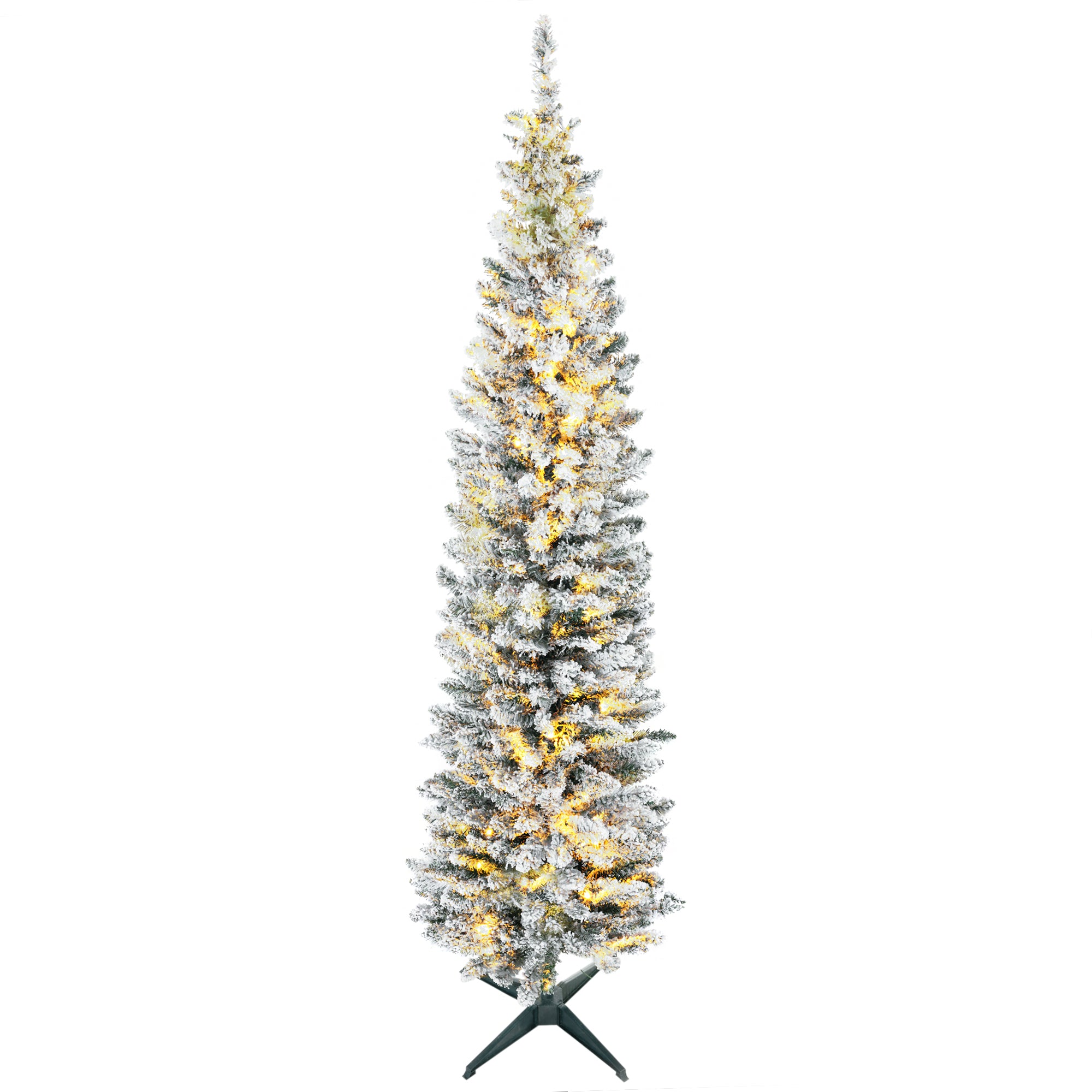 HOMCOM 7' Slim Noble Fir Artificial Christmas Tree | 210 Warm White LED Lights | 499 Tips | Realistic Green Plastic | Indoor Holiday Decor | Easy Setup