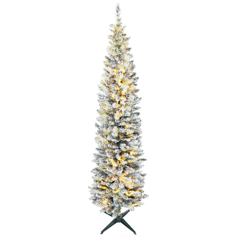 HOMCOM 7' Slim Noble Fir Artificial Christmas Tree | 210 Warm White LED Lights | 499 Tips | Realistic Green Plastic | Indoor Holiday Decor | Easy Setup