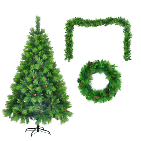 6FT Grass Green Hinged Artificial Christmas Tree Set: 844 Branch Tips, 430 Warm LED Lights, Pine Cones, Garland & Wreath Included - Durable PVC/PE for Home & Office Holiday Decor