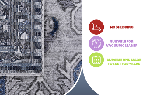MARFI Collection 5x7 Oriental Area Rug - Stain Resistant &amp; Non-Shedding Polyester for Living Room, Bedroom, Entryway - Durable, Easy Care, Grey &amp; Blue, Turkish Made