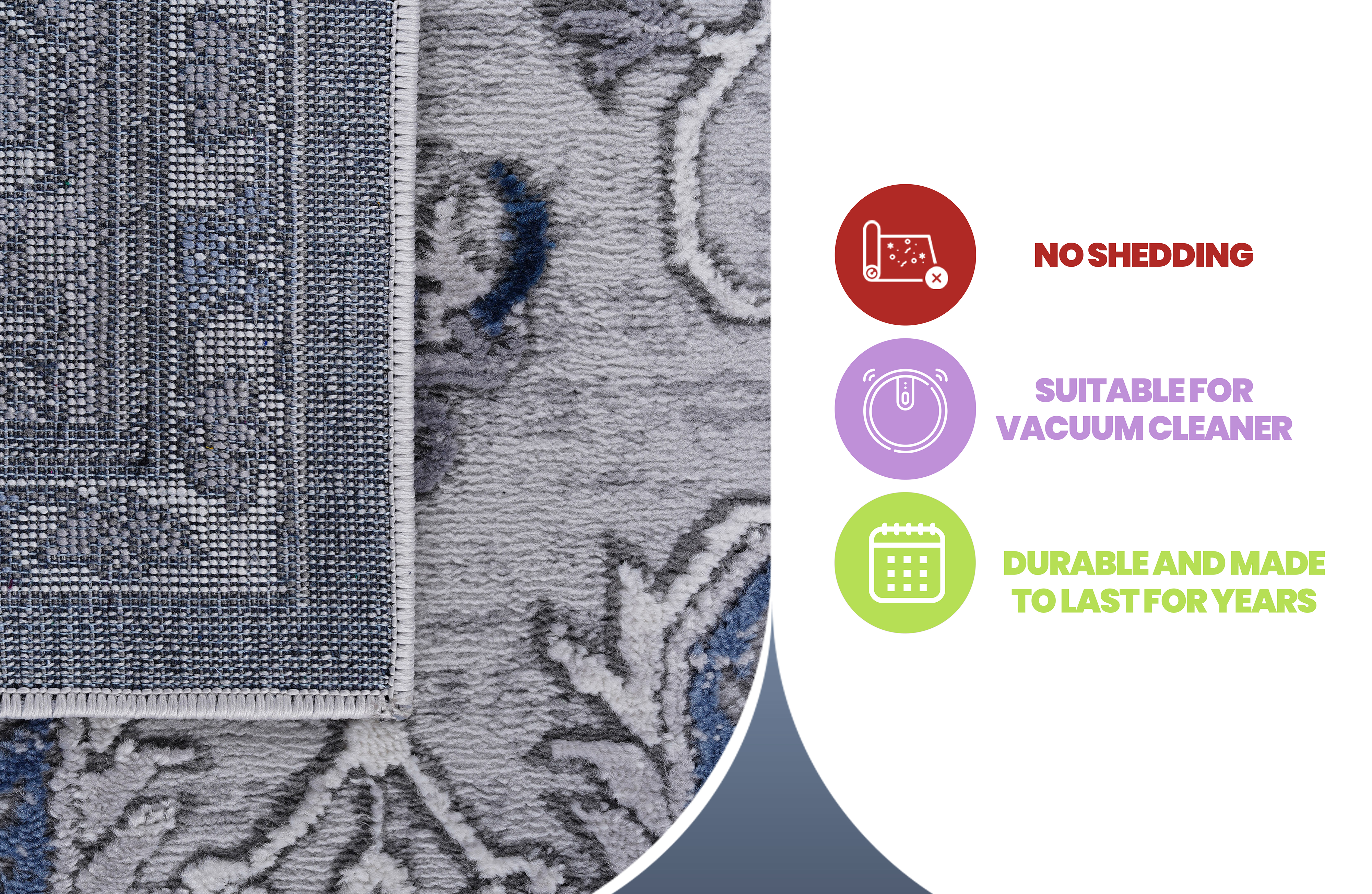 MARFI Collection 6x9 Oriental Area Rug - Stain Resistant, Non-Shedding Polyester in Grey &amp; Blue - Durable, Easy Care for Living Room, Bedroom, Entryway, Home Office
