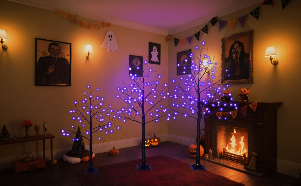4-6FT Halloween Spooky Tree with 216 Purple LED Lights, Lighted Black Artificial Tree for Indoor Haunted House Decor, Durable Vinyl, Steady Glow