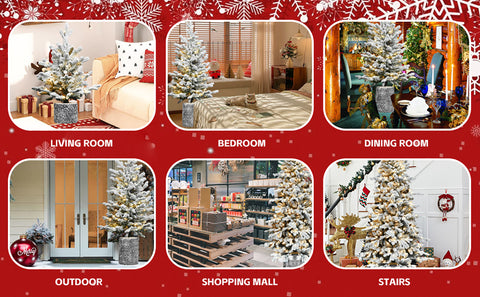 6.5FT Flocked White Christmas Tree with Pot Base: 350 Warm White LEDs, 1386 PE+PVC Snow-Frosted Tips, 31 Pine Cones - Realistic Prelit Holiday Decor for Tabletop, Entryway, Home