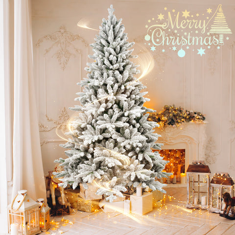 5ft Snowy Flocked Christmas Tree: Realistic PE+PVC Hinged Artificial Xmas Tree with 768 Tips & Metal Stand, Full White Holiday Decor for Home & Indoor Spaces