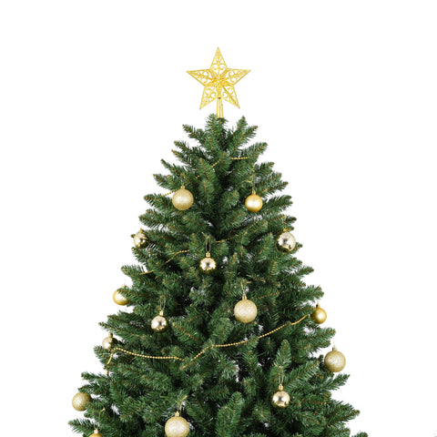 7.5FT Green Artificial Christmas Tree: 550 Warm White LED Lights, 1350 Realistic PVC &amp; Hard Needle Tips, Hinged Branches, Sturdy Metal Stand for Festive Holiday Home Decor