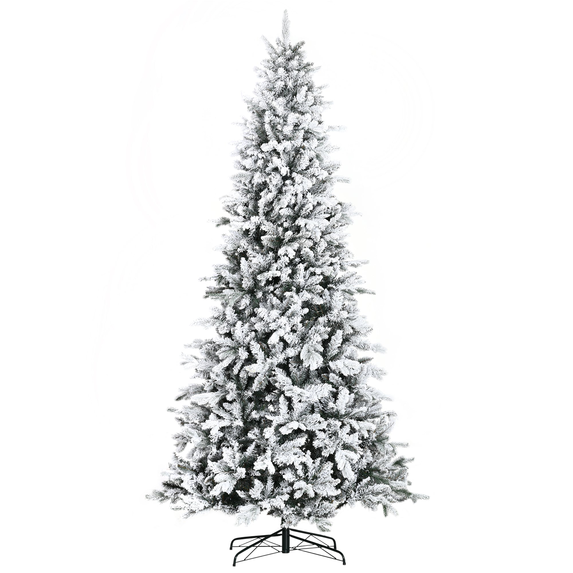 HOMCOM 9ft Snow Flocked Pine Artificial Christmas Tree | 616 Realistic Cedar Branches, Auto Open, Flame Retardant | Green | Home Holiday Decor, Living Room, Indoor Use