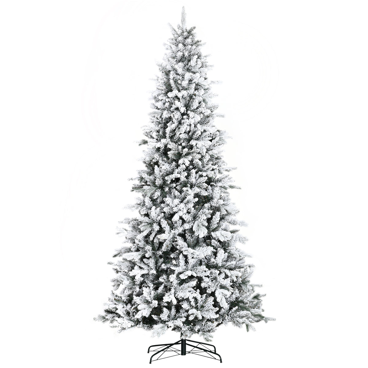 HOMCOM 9ft Snow Flocked Pine Artificial Christmas Tree | 616 Realistic Cedar Branches, Auto Open, Flame Retardant | Green | Home Holiday Decor, Living Room, Indoor Use