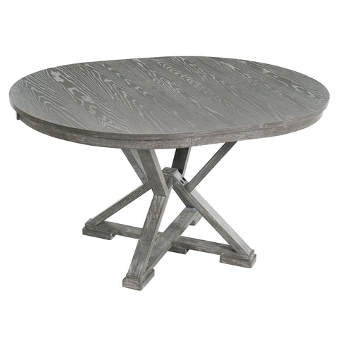 TREXM 5-Piece Extendable Round Dining Table Set for 4 - Vintage Grey Rubberwood & Linen Upholstered Chairs - 42"-54" Oval/Round Table for Kitchen, Dining Room, Living Room