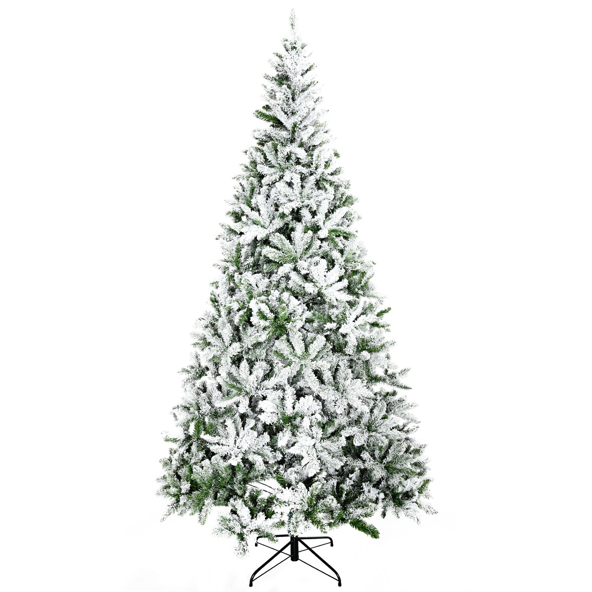 HOMCOM 9' Tall Snow Flocked Pine Artificial Christmas Tree | Realistic Unlit Green Branches | Flame-Retardant &amp; Easy Assembly | Perfect for Home &amp; Holiday Decor