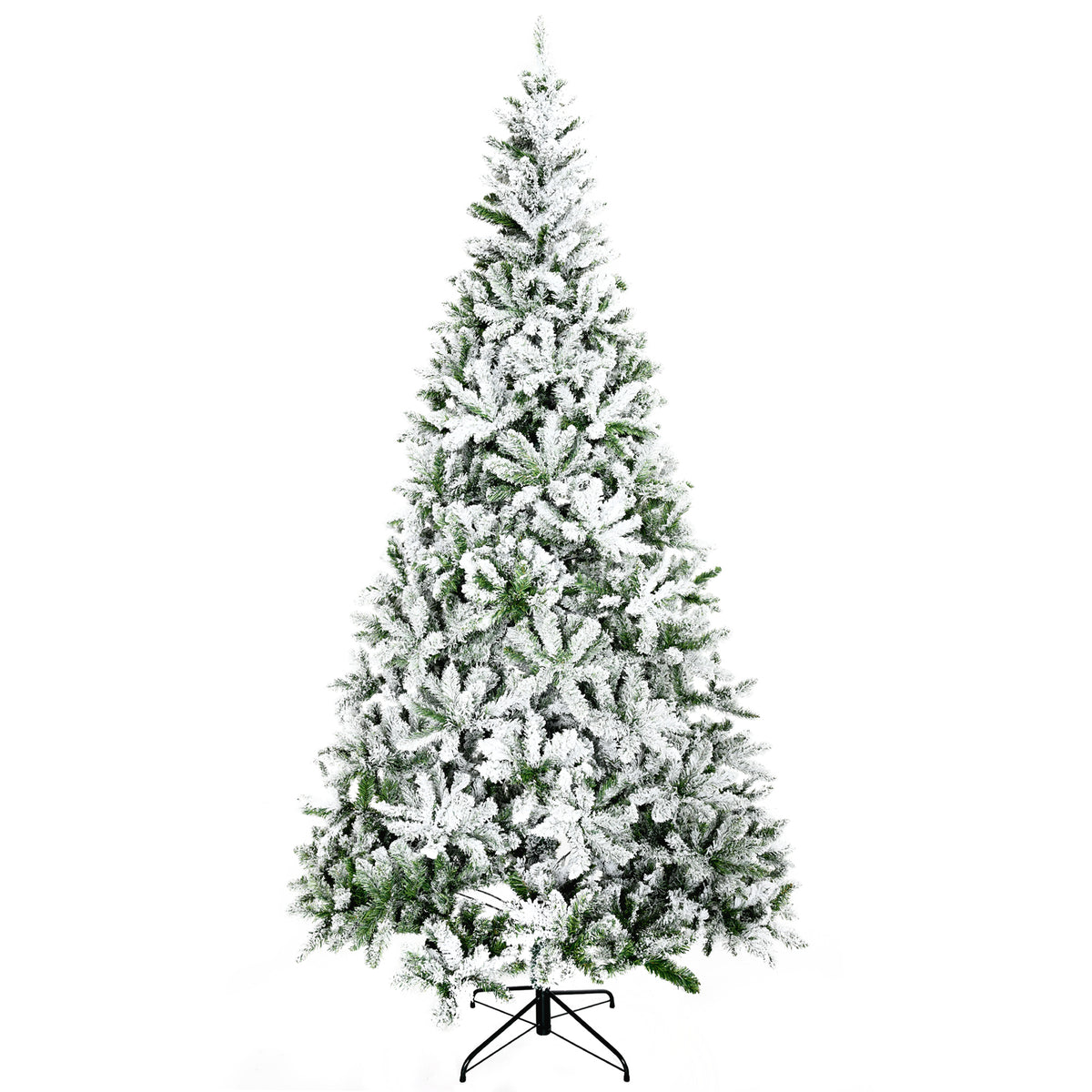 HOMCOM 9' Tall Snow Flocked Pine Artificial Christmas Tree | Realistic Unlit Green Branches | Flame-Retardant &amp; Easy Assembly | Perfect for Home &amp; Holiday Decor
