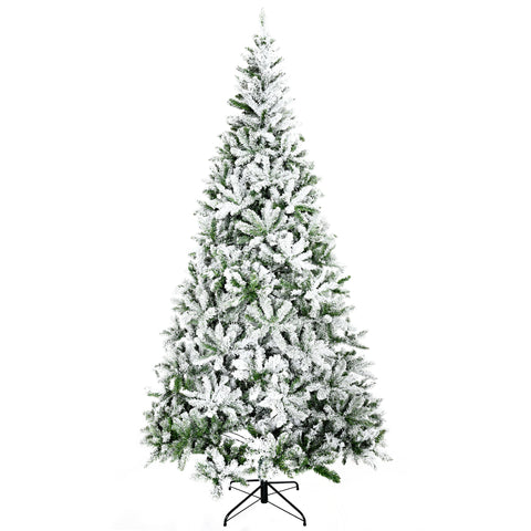 HOMCOM 9' Tall Snow Flocked Pine Artificial Christmas Tree | Realistic Unlit Green Branches | Flame-Retardant &amp; Easy Assembly | Perfect for Home &amp; Holiday Decor