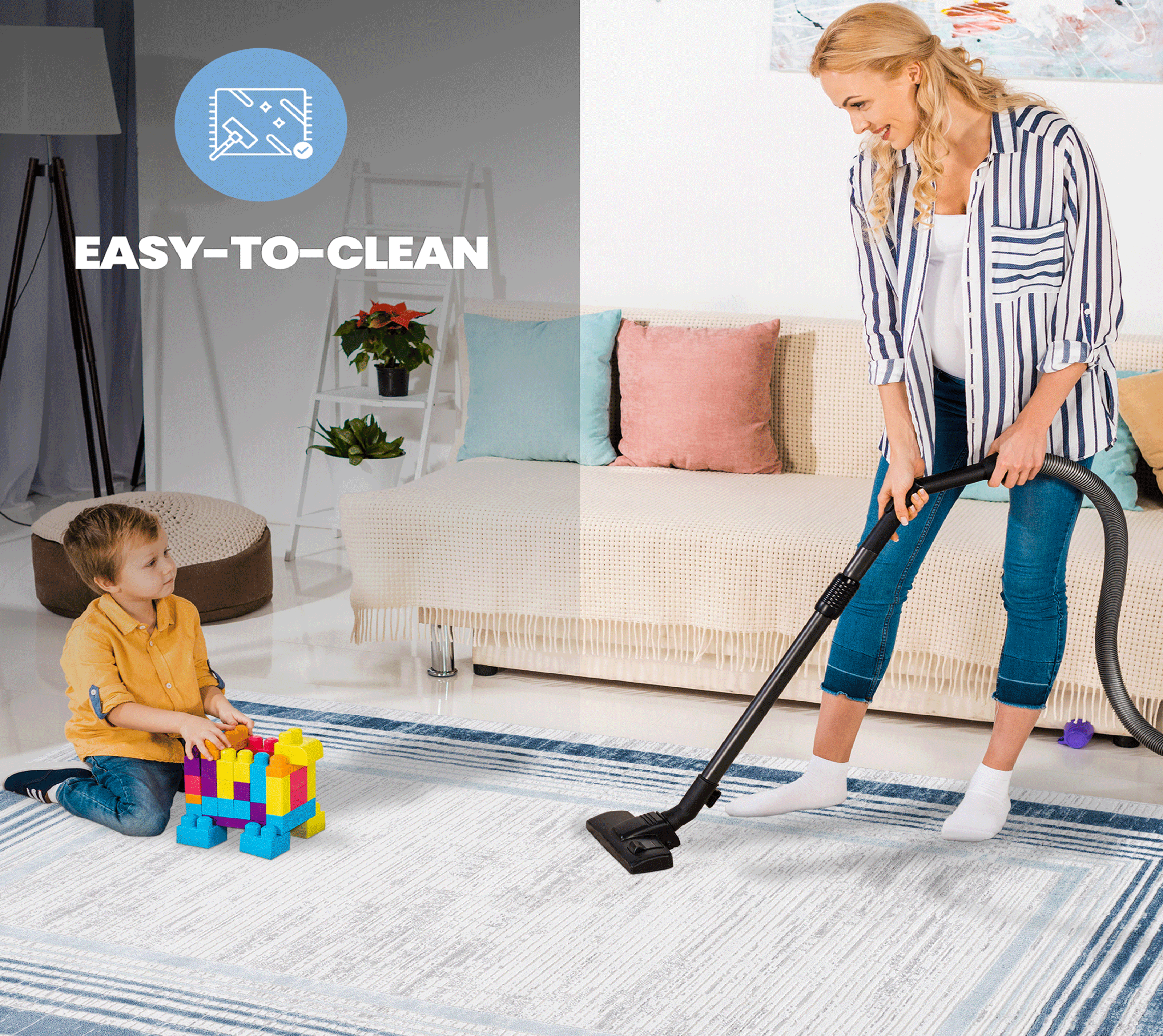 MARFI Collection 6x9 Blue Area Rug - Stain-Resistant Polyester, Medium Pile, Kid & Pet-Friendly, Durable Turkish Weave for Living Room, Bedroom, Home Office