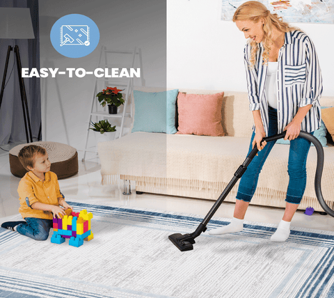 MARFI Collection 8x10 Blue Bordered Area Rug - Stain-Resistant Polyester, Medium Pile (0.35"), Latex-Free Cotton Backing, Durable & Kid/Pet-Friendly for Living Room, Bedroom, Entryway