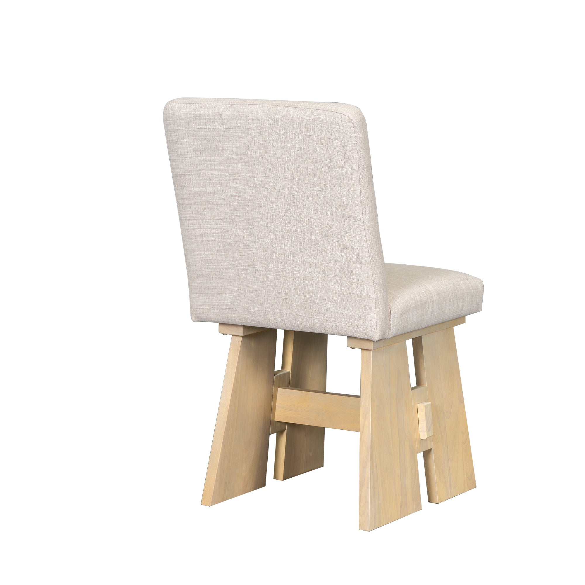 TOPMAX 7-Piece Solid Rubberwood Dining Set: 63.4" Natural Table &amp; 6 Upholstered Beige Chairs for Dining Rooms, Space-Saving Tuck-Away Design, Seats 6, Modern Farmhouse Style