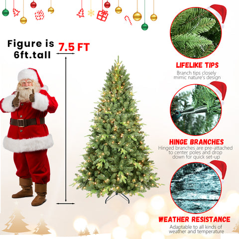 4FT Pre-Lit Christmas Tree: 636 Lush PE/PVC Tips, 200 UL Warm White Lights, Hinged Branches, Sturdy Metal Stand for Lifelike Holiday Decor, Classic Green, Easy Setup