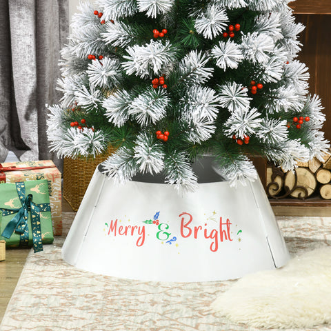 HOMCOM 26" White Metal Christmas Tree Collar Ring, Sturdy Stand Cover for Holiday Decor, Easy Setup, Protects Pets, Fits 7.5ft Trees