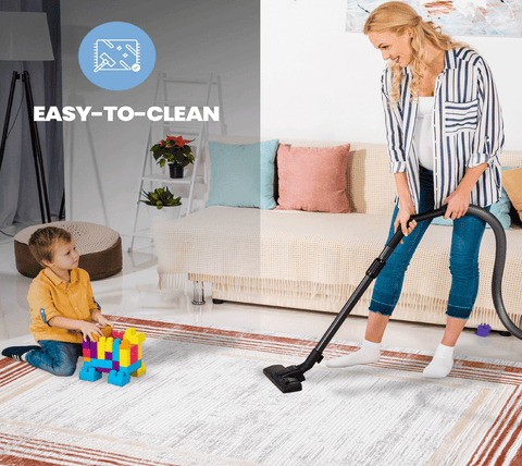 MARFI Collection 6'x9' Brown/Ivory Bordered Area Rug - Stain-Resistant, Non-Shedding Polyester for Living Room, Bedroom, Entryway, Office - Durable, Easy Care, Medium Pile, Latex-Free Cotton Backing