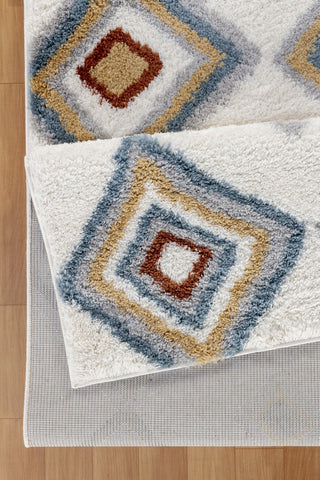 Luxury Ivory Shag Area Rug | 5'3" x 7' Geometric Polyester | Plush 1.18" Pile | Soft &amp; Durable for Living Room, Bedroom, High-Traffic Areas | Made in Turkey